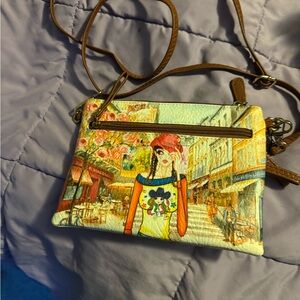 Artistic Crossbody Bag with Brown Strap